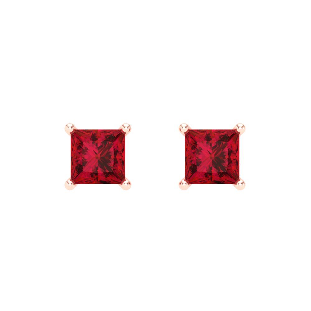 0.5 ctw Ruby Studs Earrings | 3.5mm Princess Cut White Gold Screw back | July Birthstone