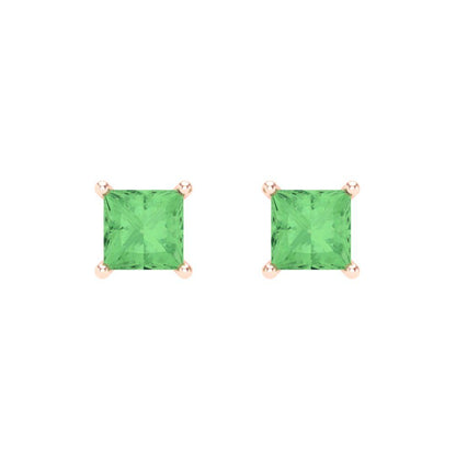 0.5 ctw Green Zirconia Studs Earrings | 3.5mm Princess Cut White Gold Screw back | April Birthstone