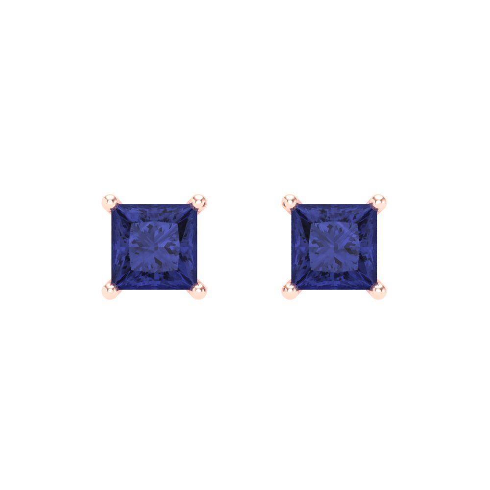 0.5 ctw Tanzanite Studs Earrings | 3.5mm Princess Cut White Gold Screw back | December Birthstone