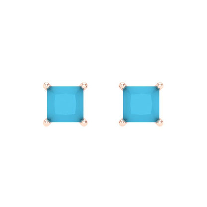 0.5 ctw Turquoise Studs Earrings | 3.5mm Princess Cut White Gold Screw back | December Birthstone