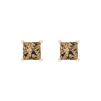0.5 ctw Champagne Studs Earrings | 3.5mm Princess Cut White Gold Screw back | April Birthstone