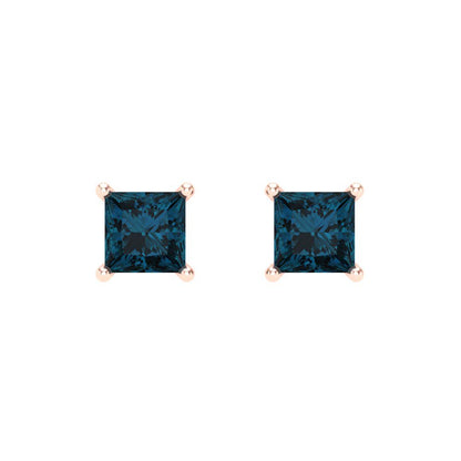 0.5 ctw London Blue Topaz Studs Earrings | 3.5mm Princess Cut White Gold Screw back | December Birthstone