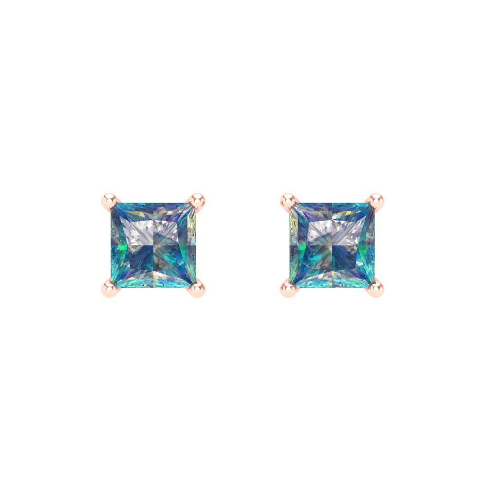 0.5 ctw Blue Moissanite Studs Earrings | 3.5mm Princess Cut White Gold Screw back | April Birthstone