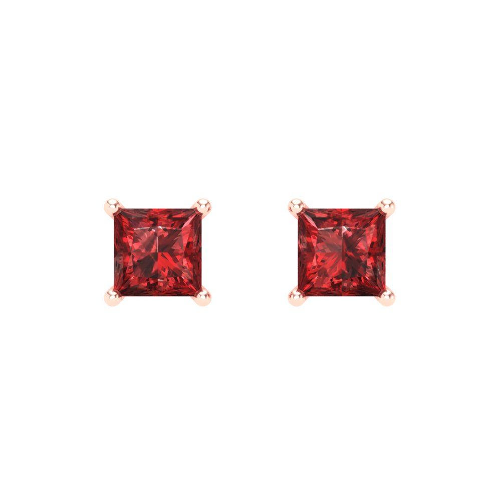 0.5 ctw Garnet Studs Earrings | 3.5mm Princess Cut White Gold Screw back | January Birthstone
