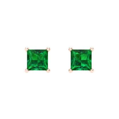 0.5 ctw Emerald Studs Earrings | 3.5mm Princess Cut White Gold Screw back | May Birthstone