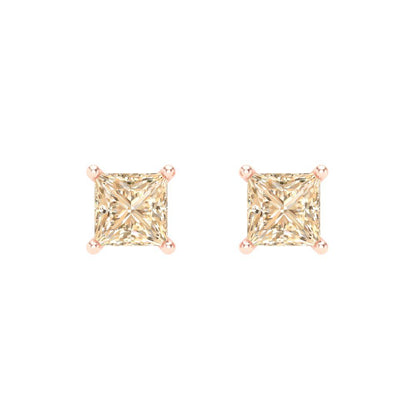 0.5 ctw Morganite Studs Earrings | 3.5mm Princess Cut White Gold Screw back | February Birthstone