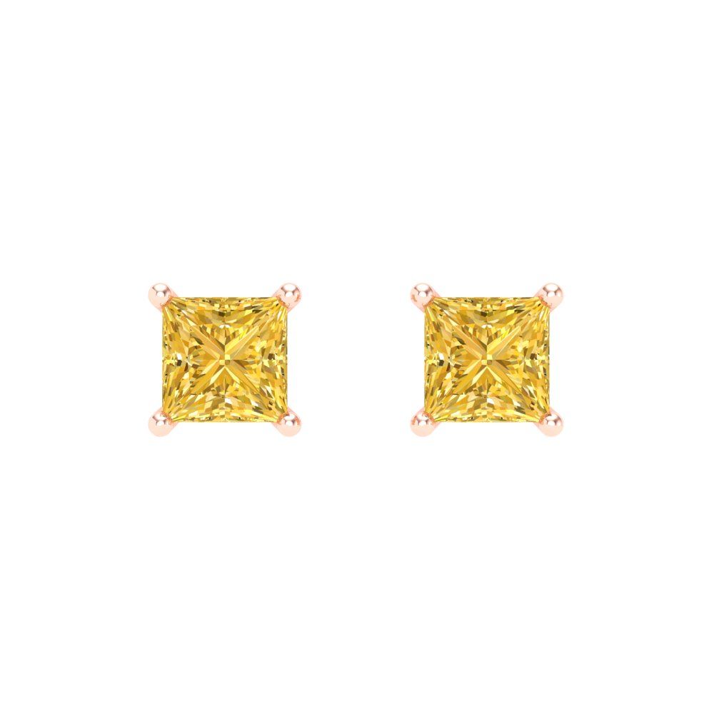0.5 ctw Citrine Studs Earrings | 3.5mm Princess Cut White Gold Screw back | November Birthstone