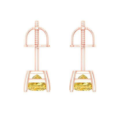 0.5 ctw Yellow Zirconia Studs Earrings | 3.5mm Princess Cut White Gold Screw back | April Birthstone