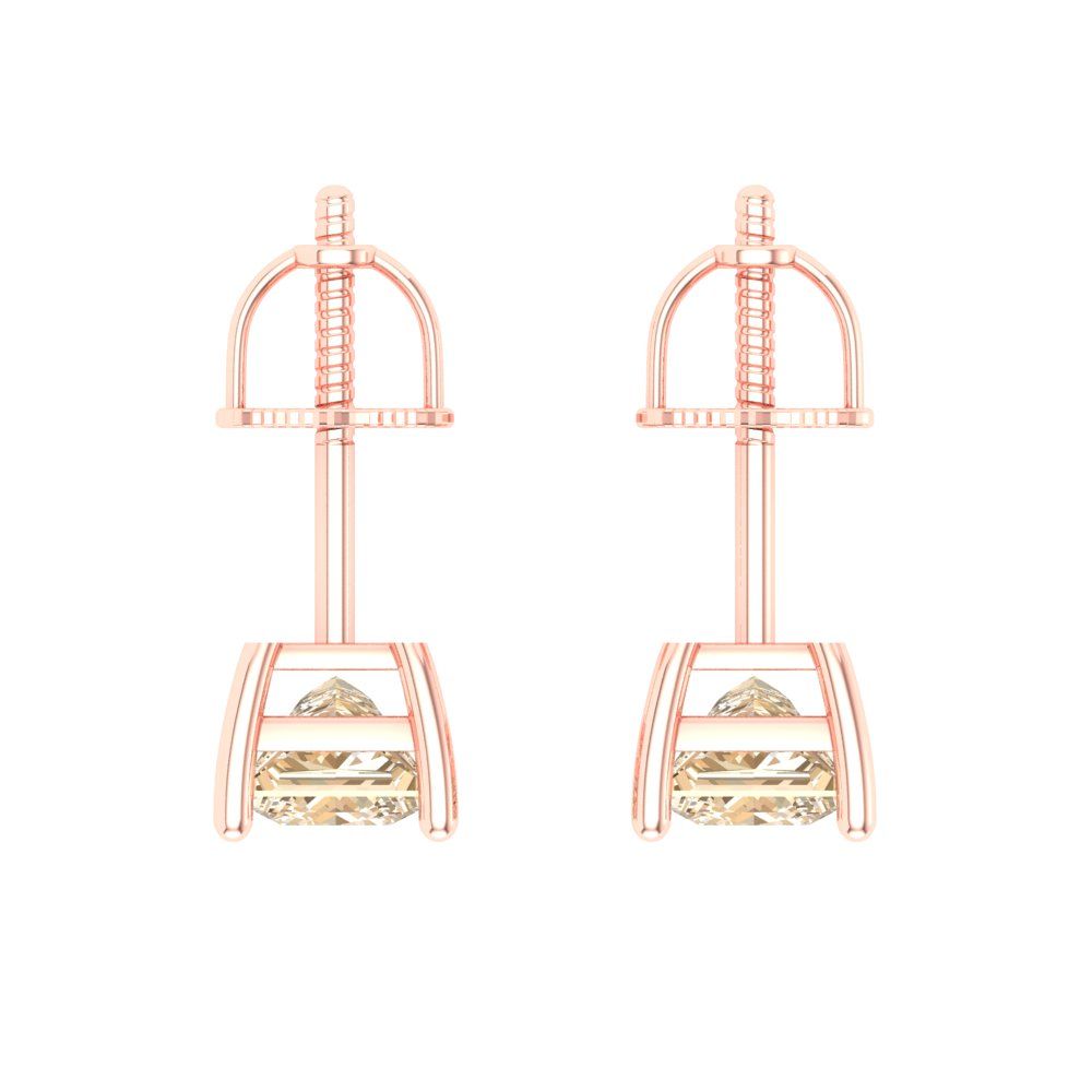 0.5 ctw Morganite Studs Earrings | 3.5mm Princess Cut White Gold Screw back | February Birthstone