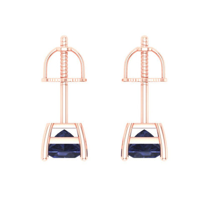 0.5 ctw Blue Sapphire Studs Earrings | 3.5mm Princess Cut White Gold Screw back | September Birthstone