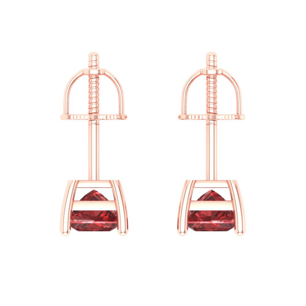 0.5 ctw Garnet Studs Earrings | 3.5mm Princess Cut White Gold Screw back | January Birthstone