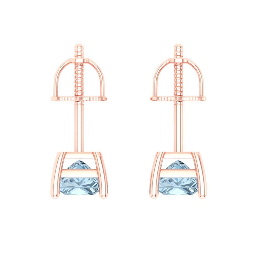 0.5 ctw Swiss Blue Topaz Studs Earrings | 3.5mm Princess Cut White Gold Screw back | December Birthstone