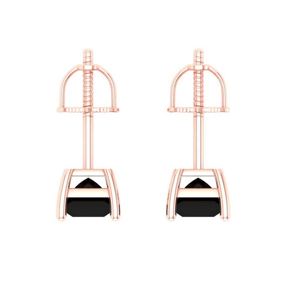 0.5 ctw Onyx Studs Earrings | 3.5mm Princess Cut White Gold Screw back | July Birthstone