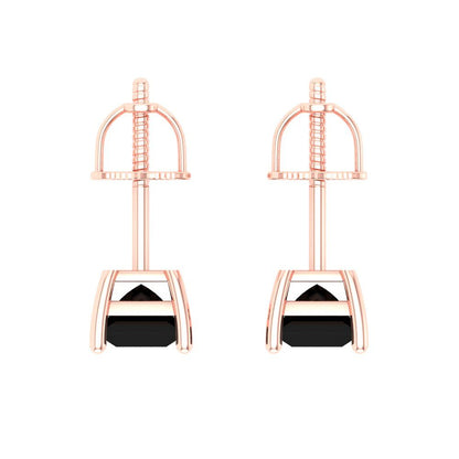 0.5 ctw Onyx Studs Earrings | 3.5mm Princess Cut White Gold Screw back | July Birthstone