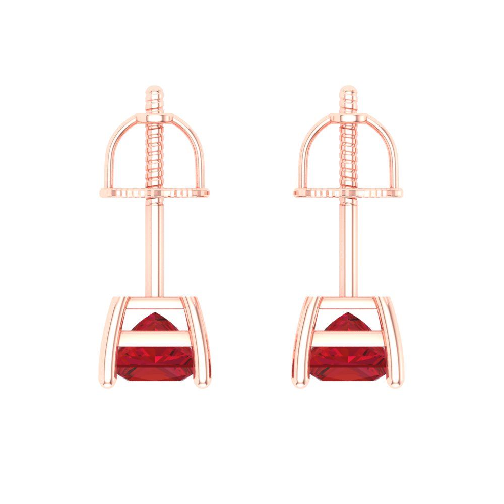 0.5 ctw Ruby Studs Earrings | 3.5mm Princess Cut White Gold Screw back | July Birthstone
