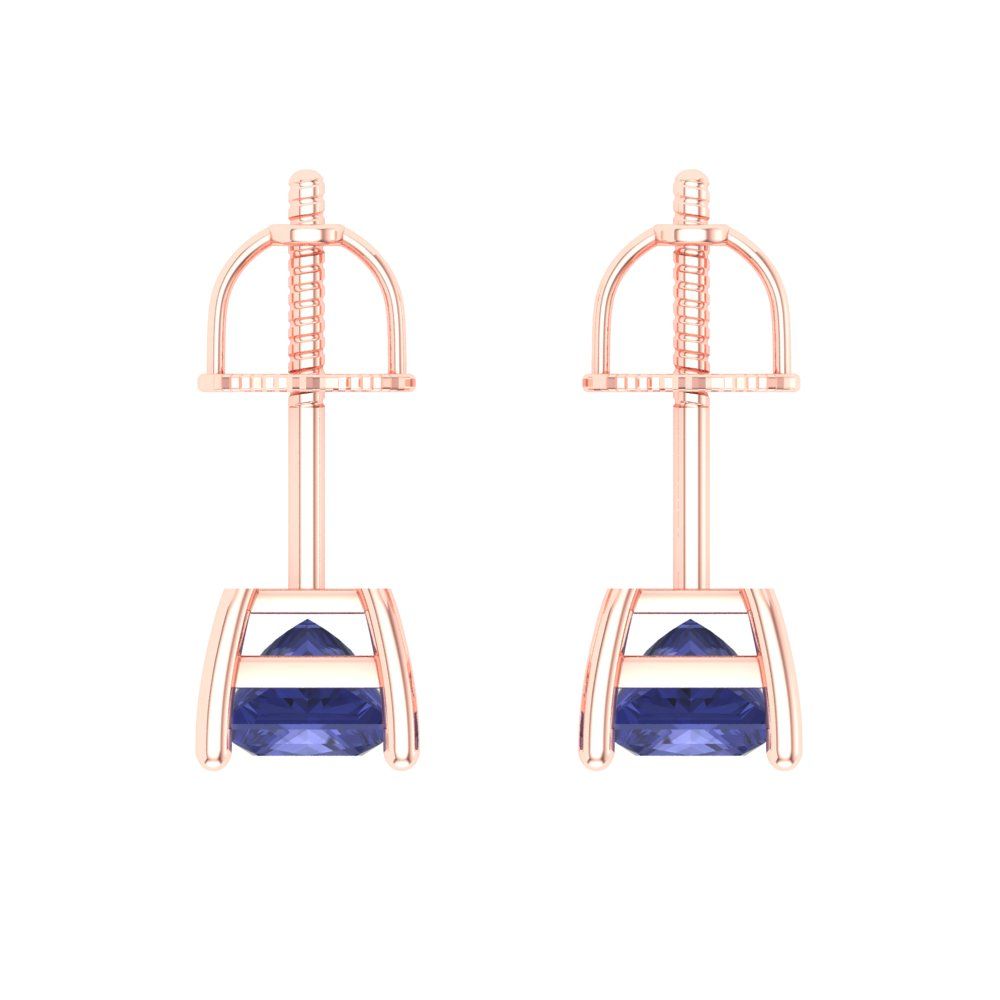 0.5 ctw Tanzanite Studs Earrings | 3.5mm Princess Cut White Gold Screw back | December Birthstone