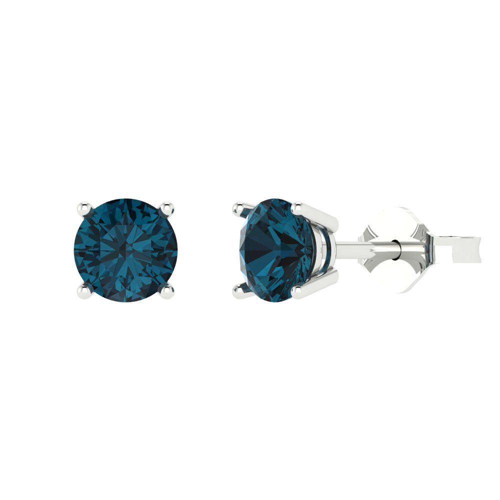 1 ctw London Blue Topaz Studs Earrings | 5.0mm Round Cut White Gold Push Back | December Birthstone