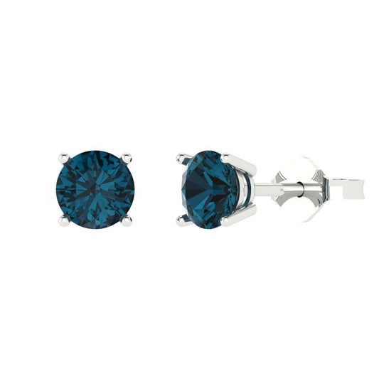 1 ctw London Blue Topaz Studs Earrings | 5.0mm Round Cut White Gold Push Back | December Birthstone