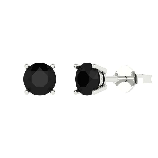 1 ctw Onyx Studs Earrings | 5.0mm Round Cut White Gold Push Back | July Birthstone