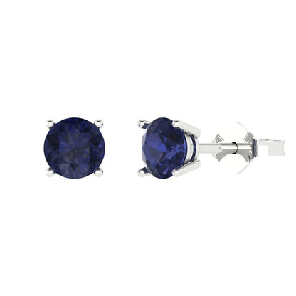 1 ctw Blue Sapphire Studs Earrings | 5.0mm Round Cut White Gold Push Back | September Birthstone