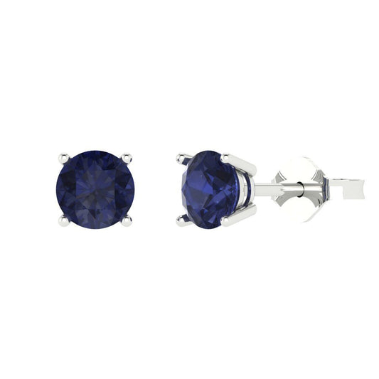 1 ctw Blue Sapphire Studs Earrings | 5.0mm Round Cut White Gold Push Back | September Birthstone