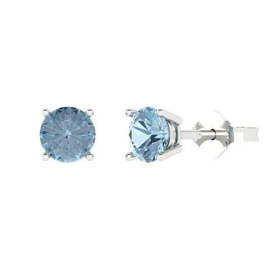 1cttw Round Cut Natural Sky Blue Topaz Gold-Plated 925 Silver Push Back Stud Earrings