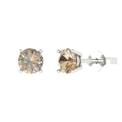 1 ctw Yellow Moissanite Studs Earrings | 5.0mm Round Cut White Gold Push Back | April Birthstone