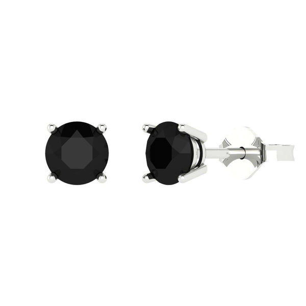 1 ct Brilliant Round Cut Solitaire Studs Natural Onyx Stone White Gold Earrings Push Back