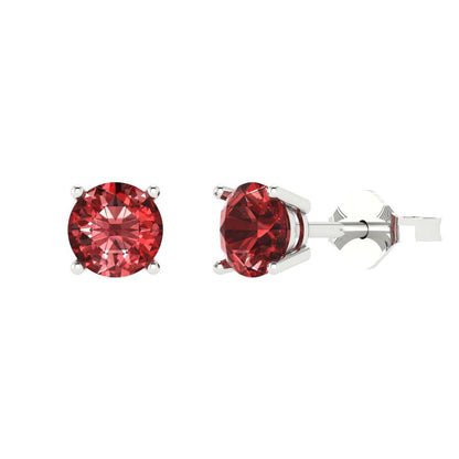 1 ctw Garnet Studs Earrings | 5.0mm Round Cut White Gold Push Back | January Birthstone
