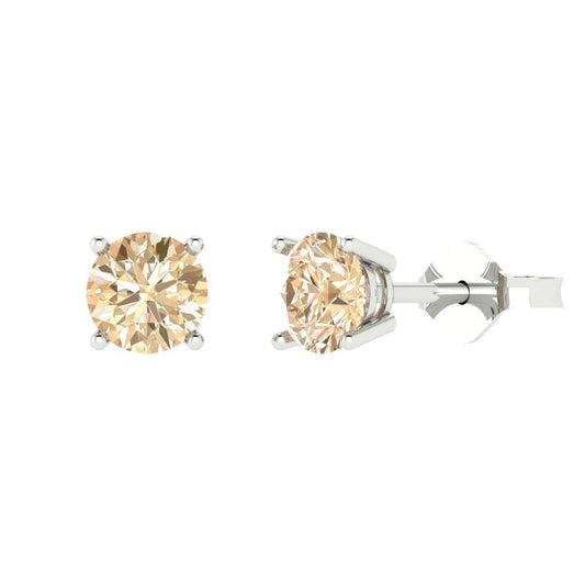 1 ctw Morganite Studs Earrings | 5.0mm Round Cut White Gold Push Back | February Birthstone