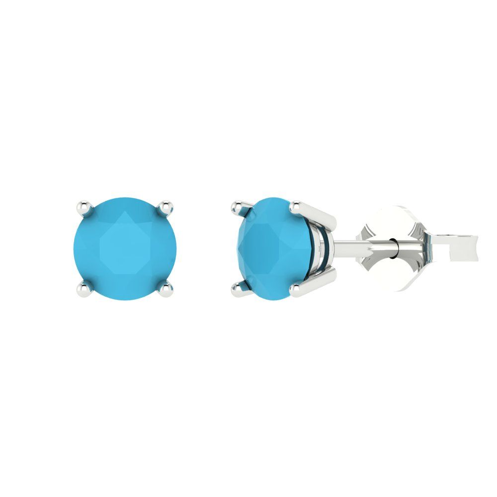 1cttw Round Cut Simulated Turquoise Gold-Plated 925 Silver Push Back Stud Earrings