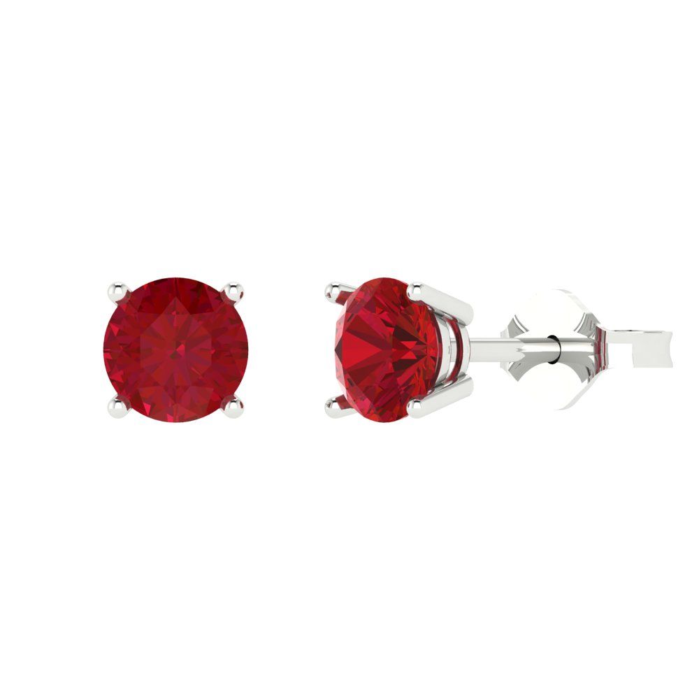 1 ctw Pink Tourmaline Studs Earrings | 5.0mm Round Cut White Gold Push Back | April Birthstone