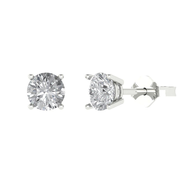 1 ct Brilliant Round Cut Solitaire Studs Moissanite Stone White Gold Earrings Push Back