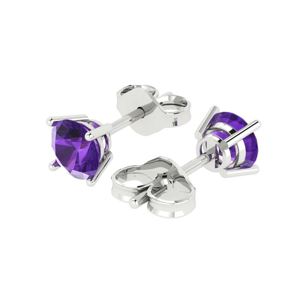1 ctw Amethyst Studs Earrings | 5.0mm Round Cut White Gold Push Back | February Birthstone