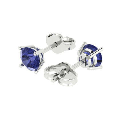 1 ctw Tanzanite Studs Earrings | 5.0mm Round Cut White Gold Push Back | December Birthstone