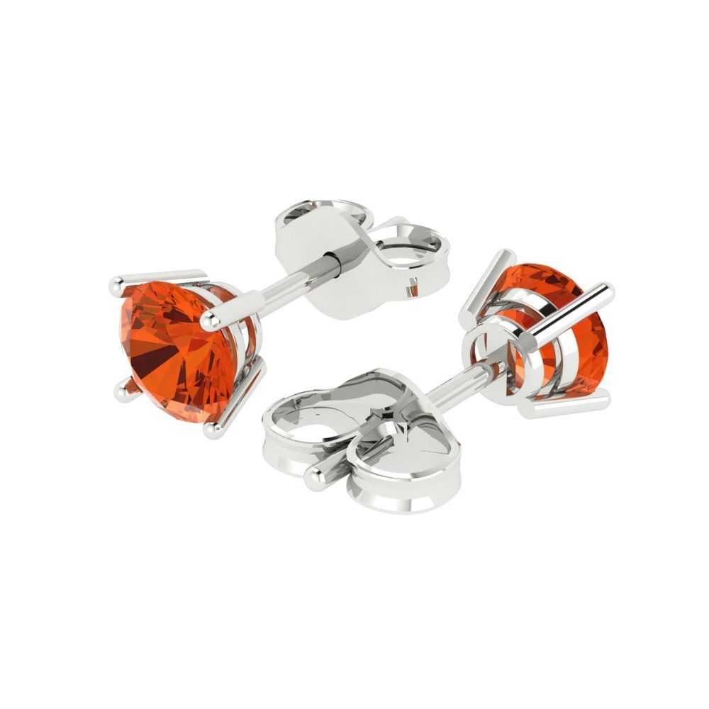 1 ctw Red Zirconia Studs Earrings | 5.0mm Round Cut White Gold Push Back | April Birthstone