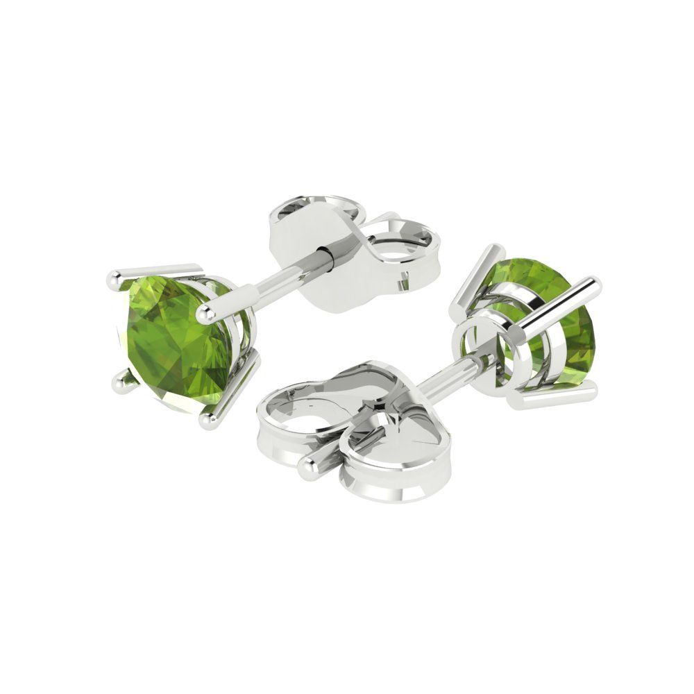 1 ctw Peridot Studs Earrings | 5.0mm Round Cut White Gold Push Back | August Birthstone