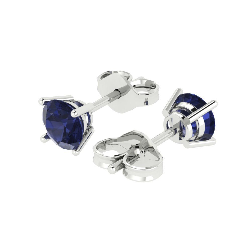 1 ctw Blue Sapphire Studs Earrings | 5.0mm Round Cut White Gold Push Back | September Birthstone