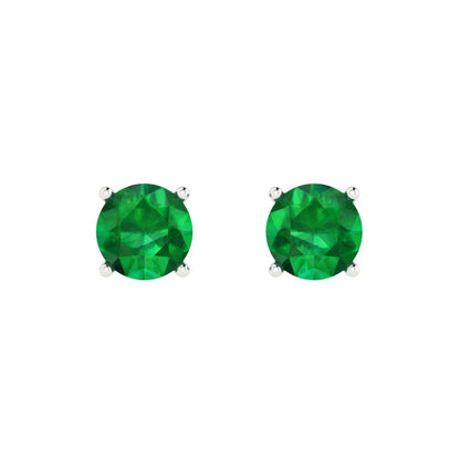 1 ctw Emerald Studs Earrings | 5.0mm Round Cut White Gold Push Back | May Birthstone