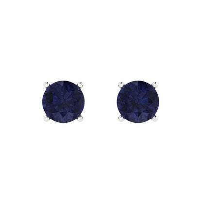 1 ctw Blue Sapphire Studs Earrings | 5.0mm Round Cut White Gold Push Back | September Birthstone