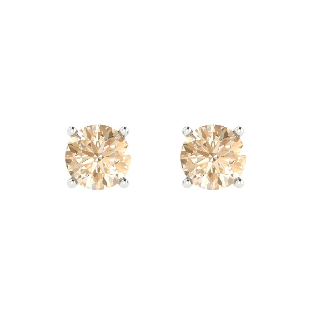 1 ctw Morganite Studs Earrings | 5.0mm Round Cut White Gold Push Back | February Birthstone
