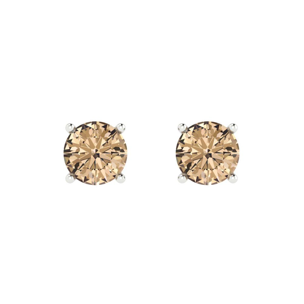 1 ctw Yellow Moissanite Studs Earrings | 5.0mm Round Cut White Gold Push Back | April Birthstone
