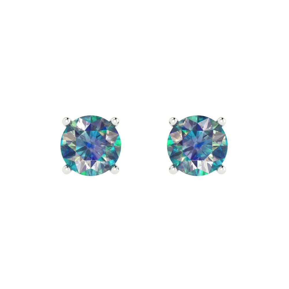 1 ctw Blue Moissanite Studs Earrings | 5.0mm Round Cut White Gold Push Back | April Birthstone