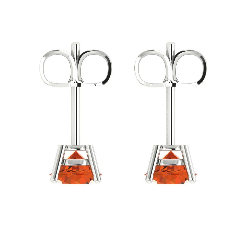 1 ctw Red Zirconia Studs Earrings | 5.0mm Round Cut White Gold Push Back | April Birthstone
