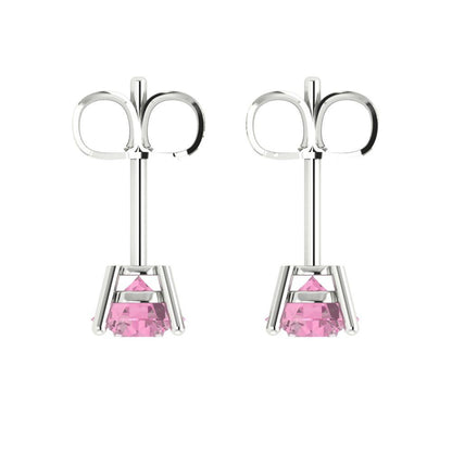 1 ctw Pink Zirconia Studs Earrings | 5.0mm Round Cut White Gold Push Back | April Birthstone