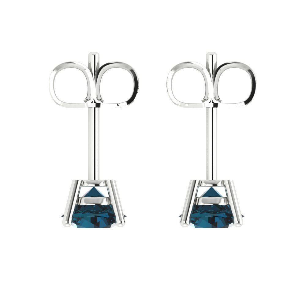 1cttw Round Cut Natural London Blue Topaz Gold-Plated 925 Silver Push Back Stud Earrings
