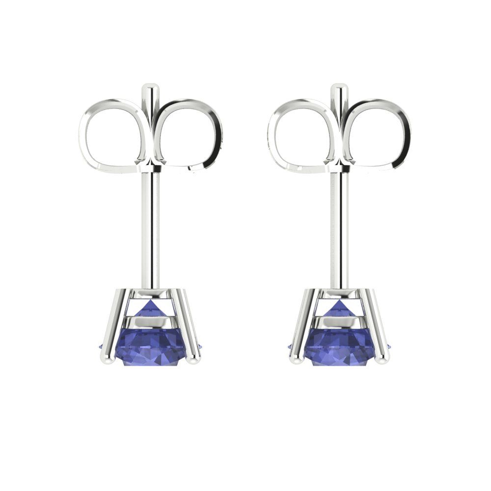 1 ctw Tanzanite Studs Earrings | 5.0mm Round Cut White Gold Push Back | December Birthstone