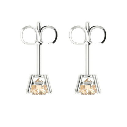 1 ctw Morganite Studs Earrings | 5.0mm Round Cut White Gold Push Back | February Birthstone