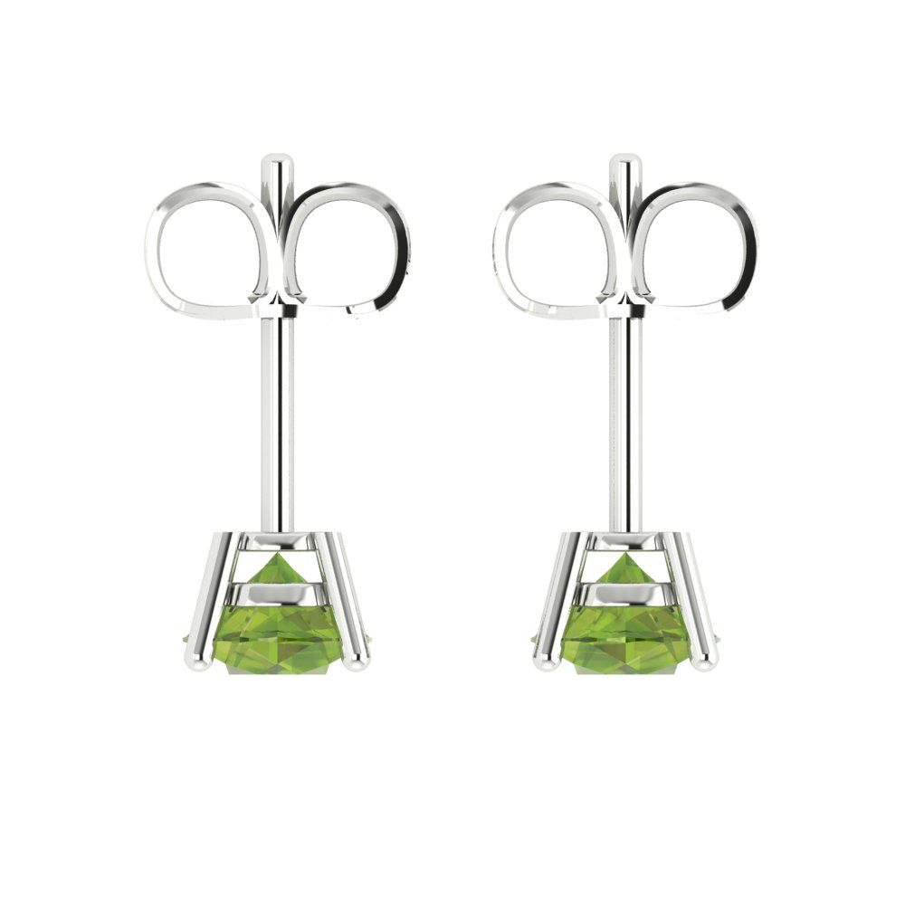 1 ctw Peridot Studs Earrings | 5.0mm Round Cut White Gold Push Back | August Birthstone