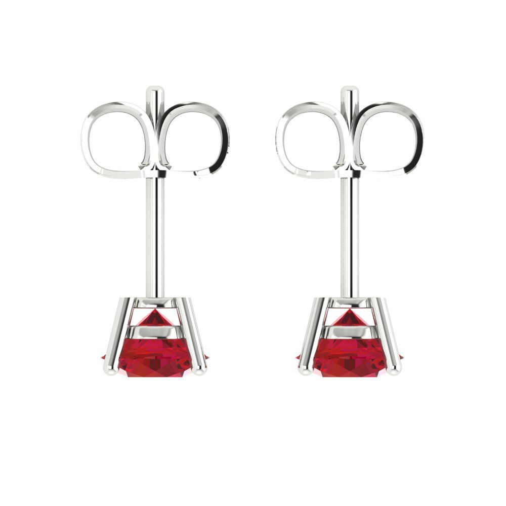 1 ctw Ruby Studs Earrings | 5.0mm Round Cut White Gold Push Back | July Birthstone